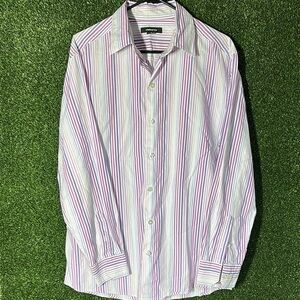 Liz Claiborne Pink and White Casual Button Down Shirt